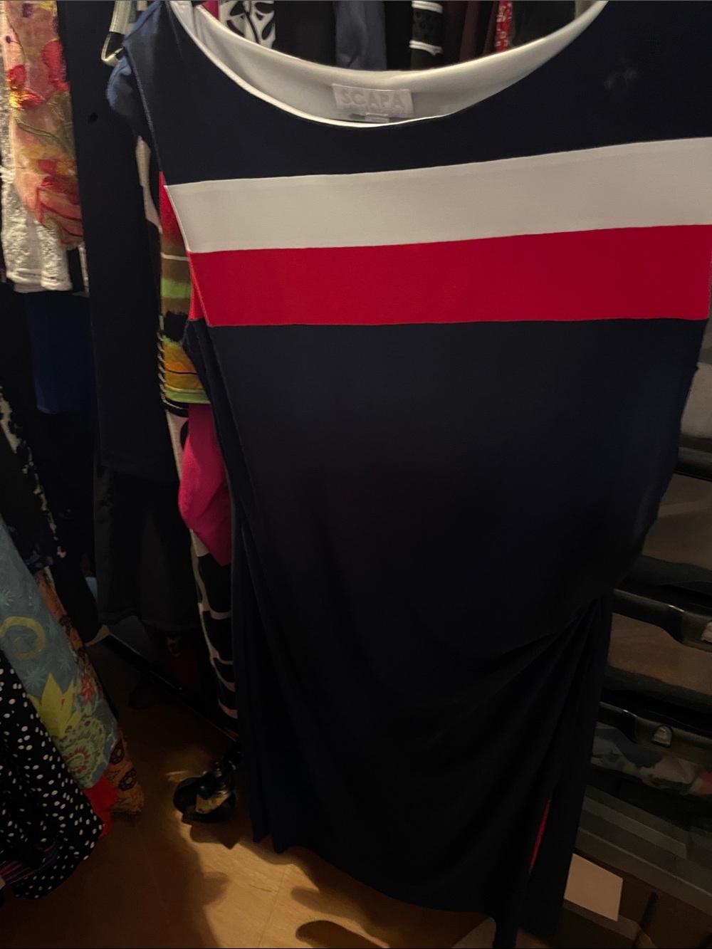 ☀️ SUMMER CLEARANCE 🛍️Scarpa Navy Midi Dress with White and Red Stripe
